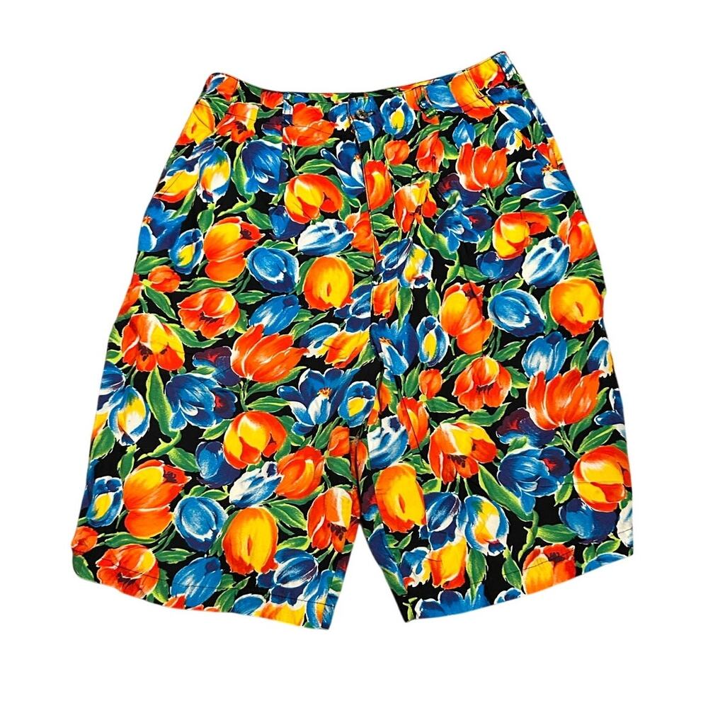 Vintage 90s Gap High‎ Waisted Floral Tulip Bermuda Shorts Bold Retro Statement